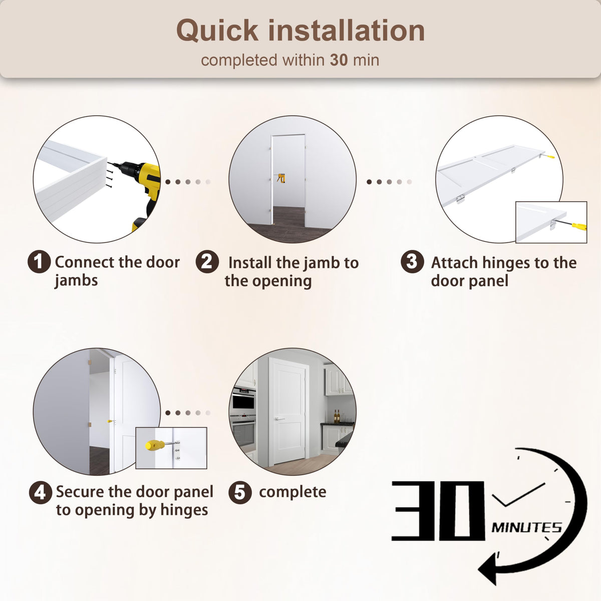 36"x80" Left-Hand Prehung Interior Door with Knock Down Jamb Kit A9122