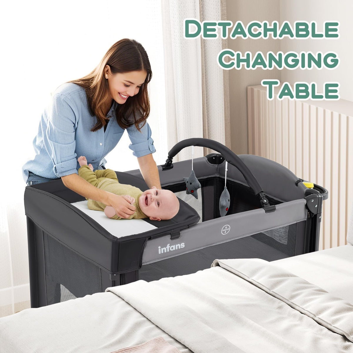 4 in 1 Pack and Play, Baby Bassinet, Bedside Sleeper, Diaper Changer H5349