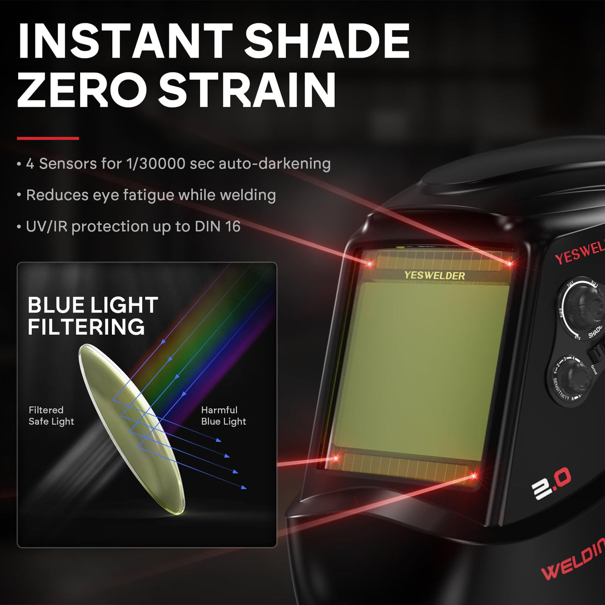 Auto Darkening Welding Helmet Large View O66201