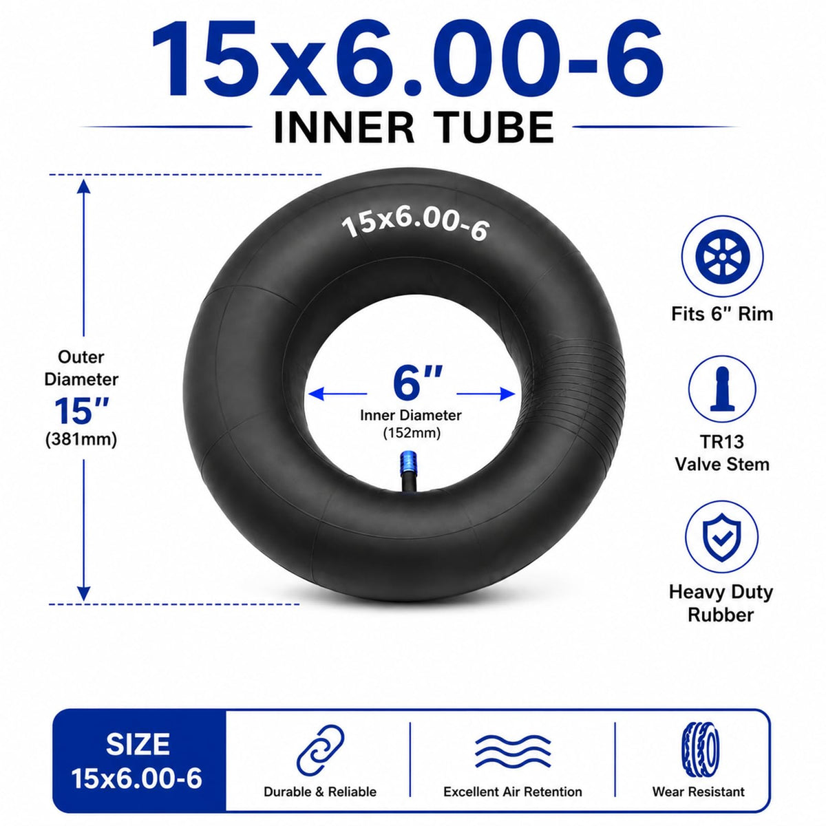 15x6.00-6 Inner Tube 2 Pack with TR-13 Valve Y255