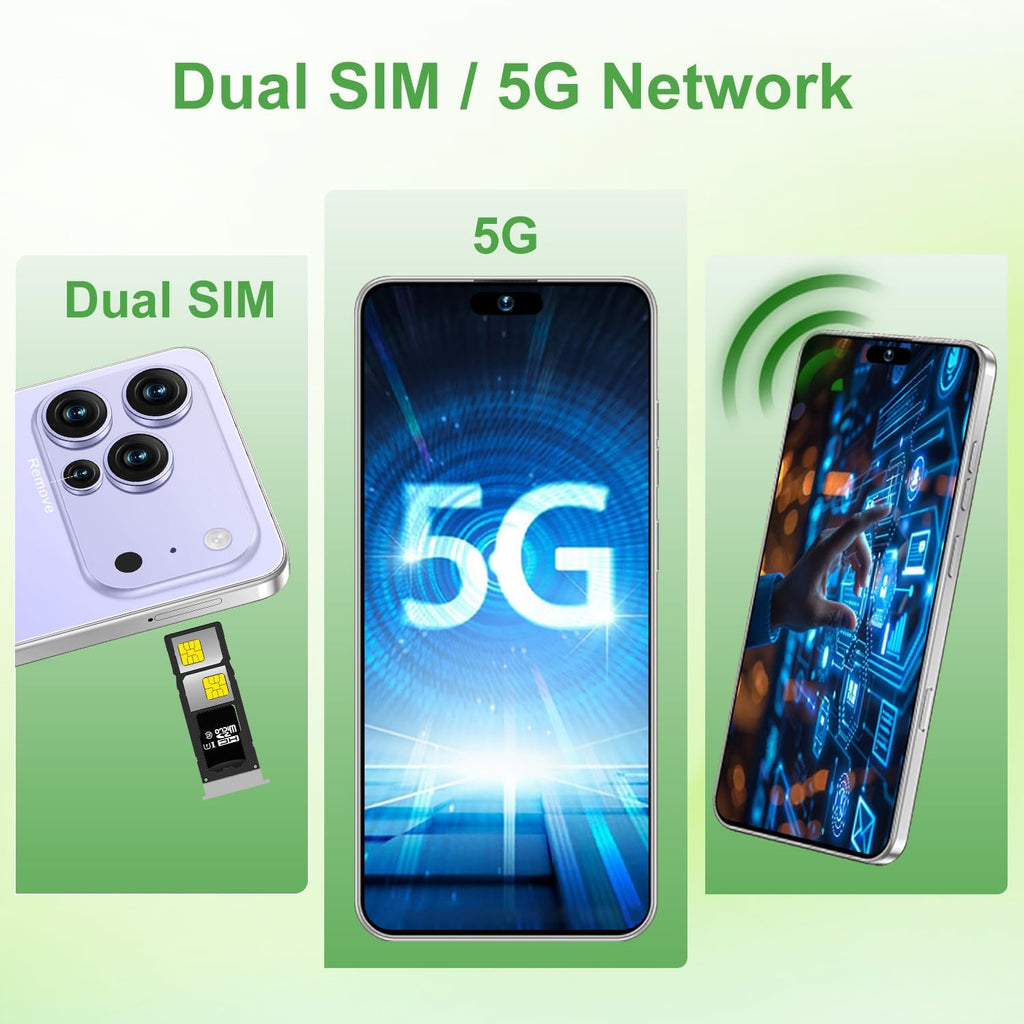 Unlocked Cell Phone 16GB+512GB Smartphone 6.99" HD Screen Android 15 5G 7000mAh (Purple) I3316