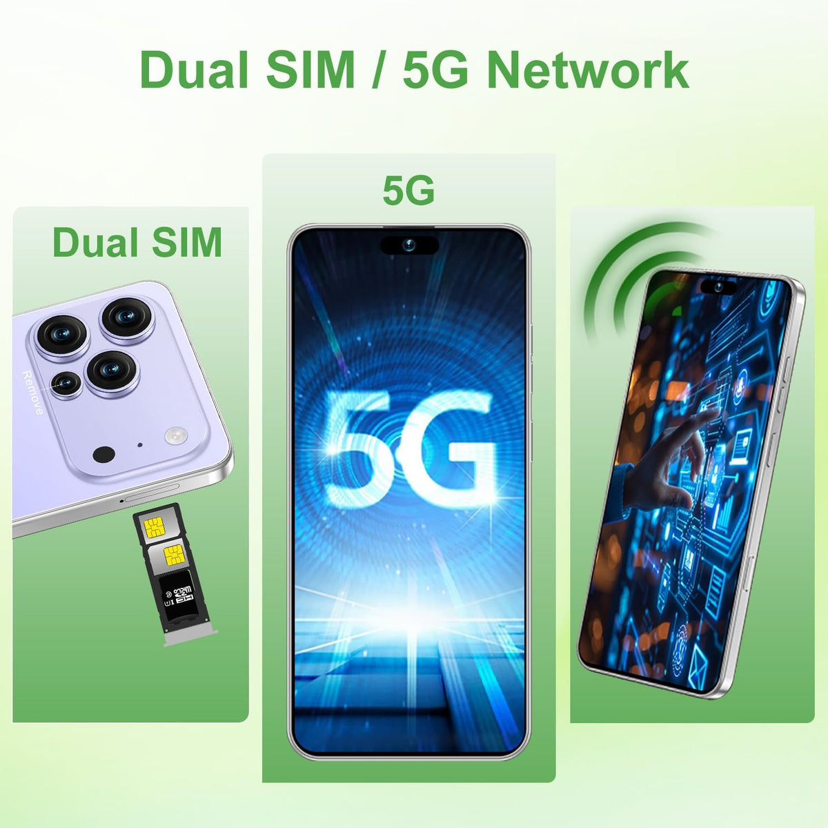 Unlocked Cell Phone 16GB+512GB Smartphone 6.99" HD Screen Android 15 5G 7000mAh (Purple) I3316