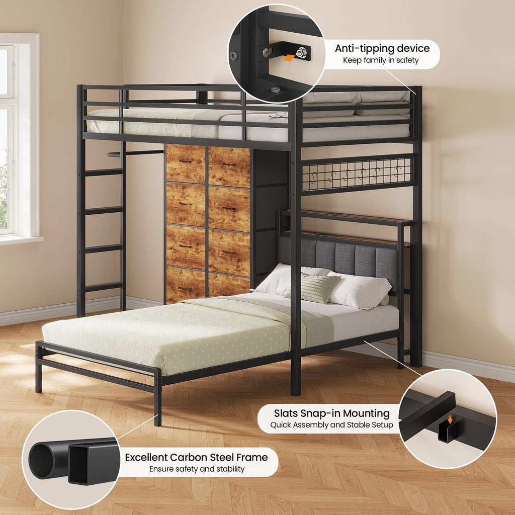 Twin Over Twin Bunk Bed with 8 Drawers and Storage Headboard Q44974