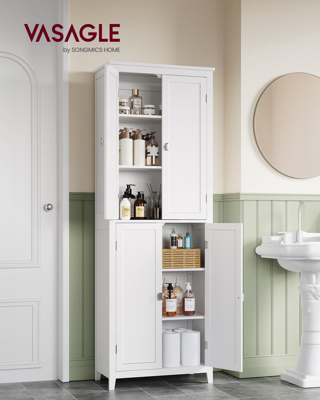 Tall Storage Cabinet with 4 Doors and 4 Adjustable Shelves B97348