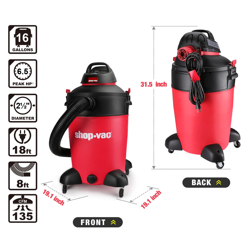 16 Gallon 6.5 Peak HP Wet/Dry Vacuum H835