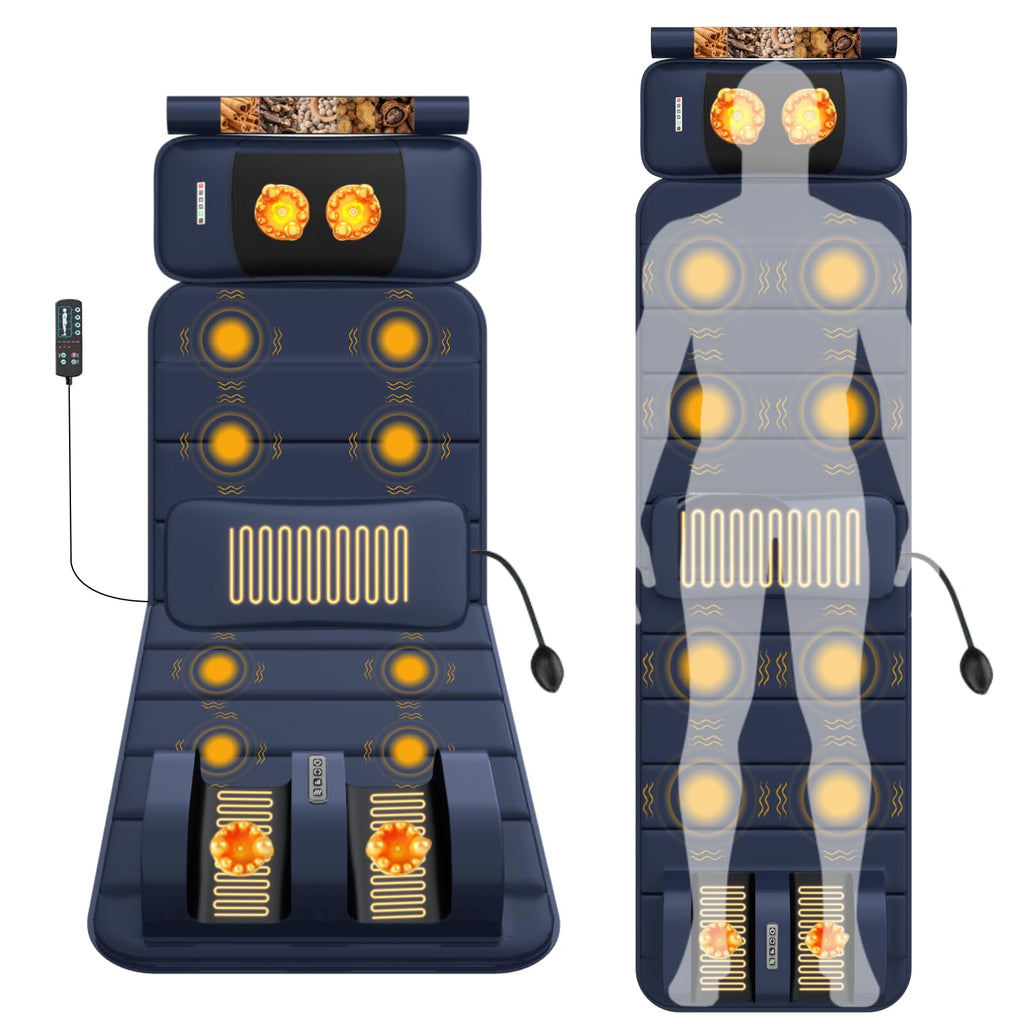 Full Body Massage Mat with Heat, 9 Vibrating Modes, Detachable Neck Massager V913614