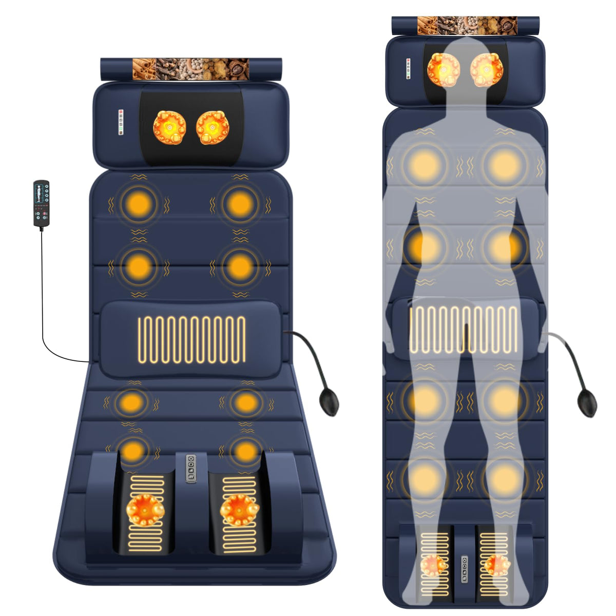 Full Body Massage Mat with Heat, 9 Vibrating Modes, Detachable Neck Massager V913614