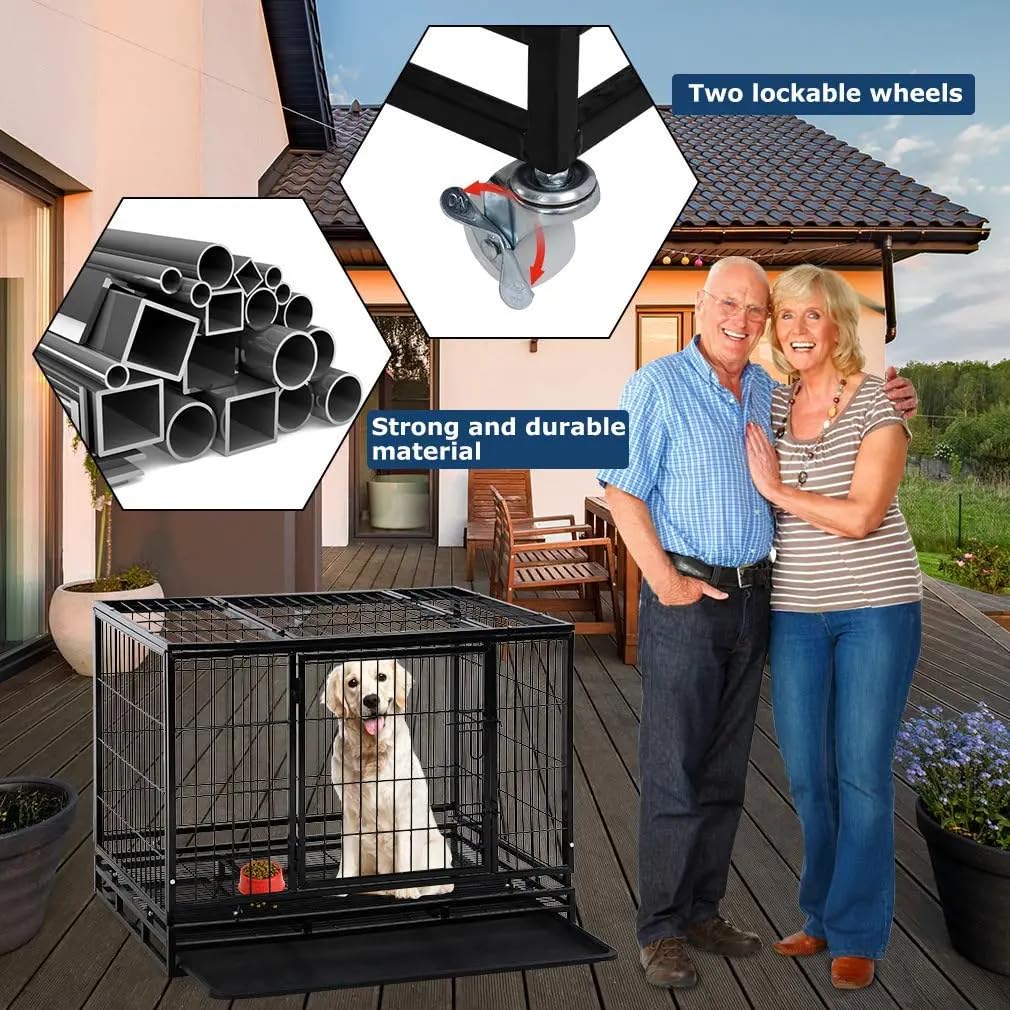 Extra Large Double-Door Heavy Duty Metal Dog Crate (Black, 48 inch) K2906