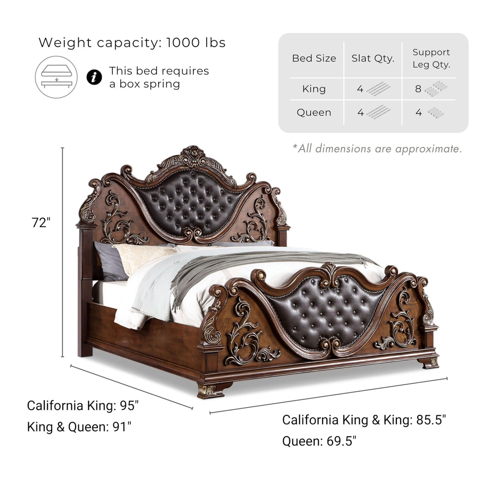 Brown Cherry California King-Size Wood Bed with Button-Tufted Headboard C13257
