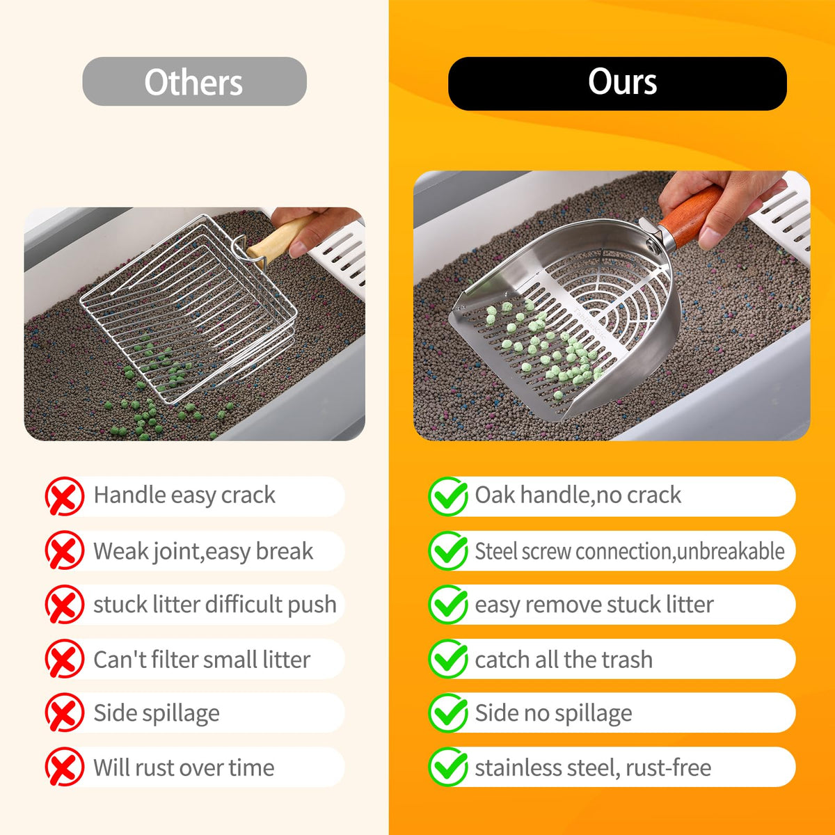304 Stainless Steel Cat Litter Scoop with Holder Stand O223