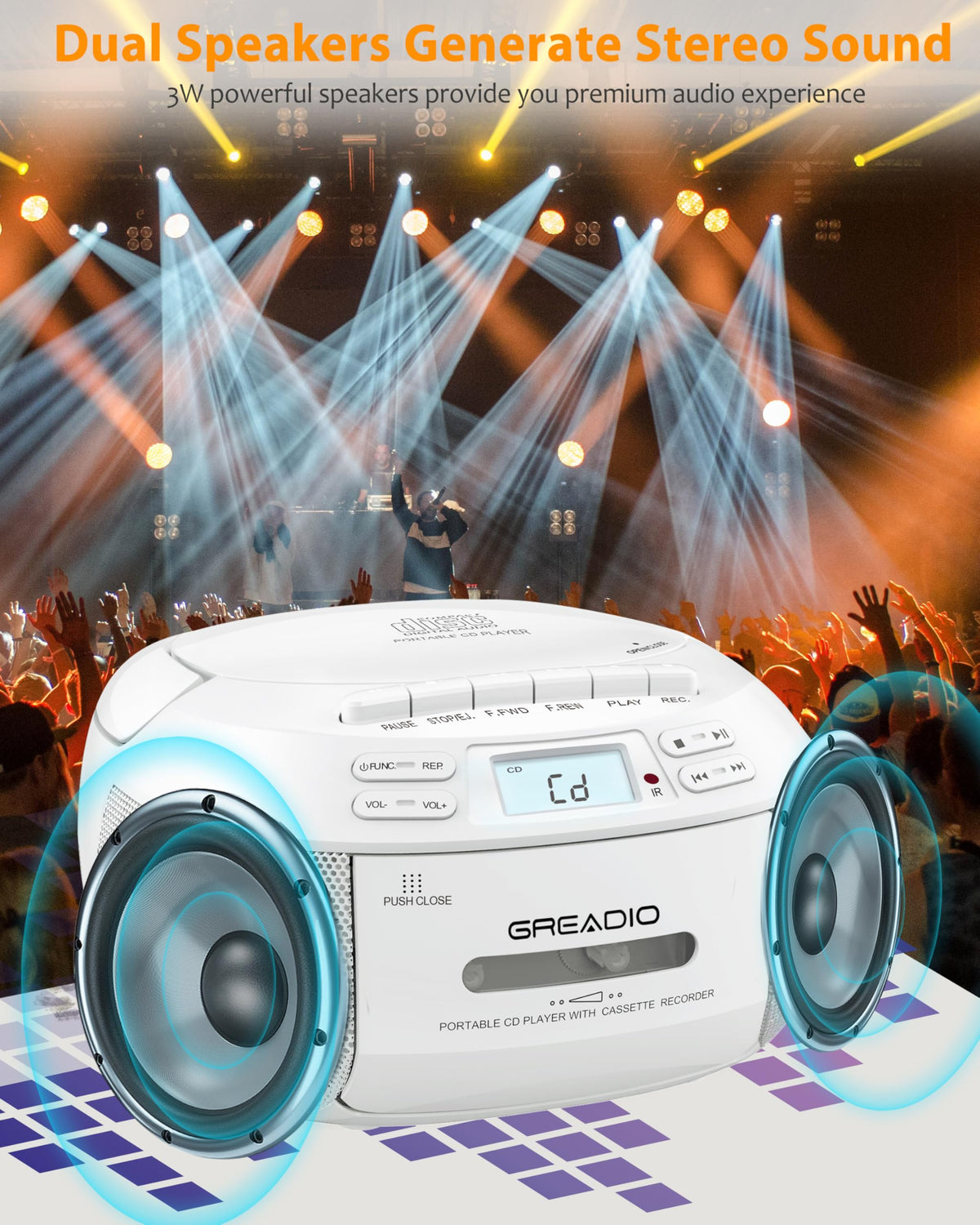 CD Player Boombox Cassette Player Combo with Bluetooth, AM/FM Radio G61587