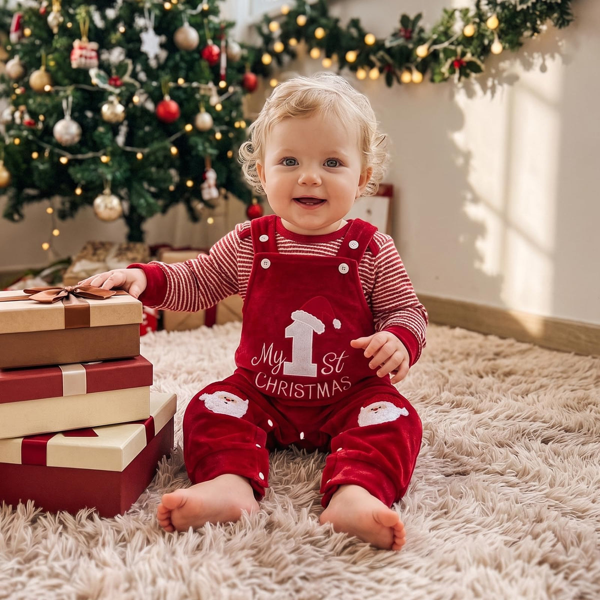 Christmas Baby Boy Outfit Romper Overalls Set Q997