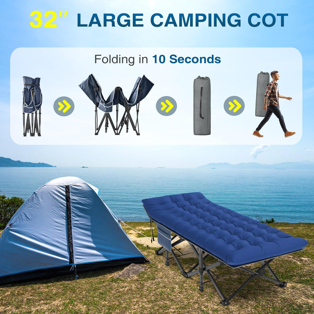 Oversized XXL Folding Camping Cot with Mattress and Pillow C23999