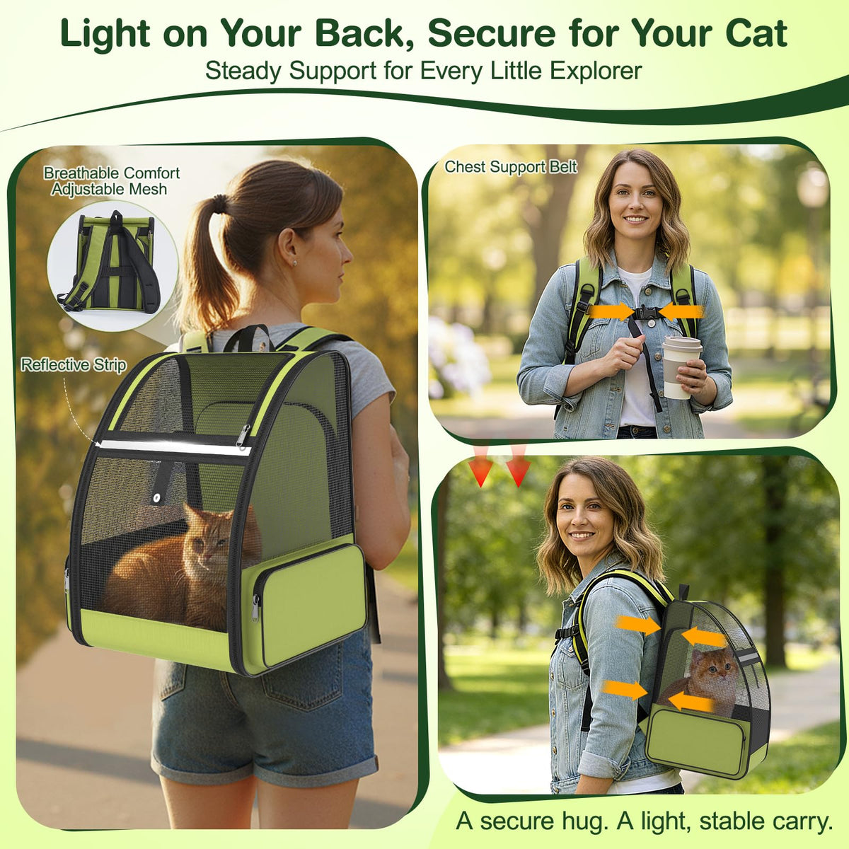 Green Expandable Breathable Mesh Cat Backpack Carrier C643
