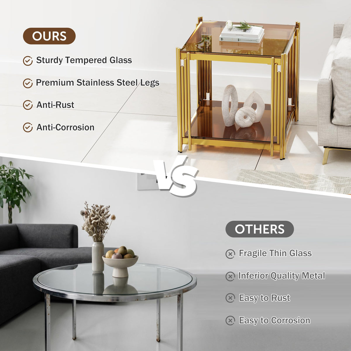 Gold Square Glass End Table, Set of 2 Q35599