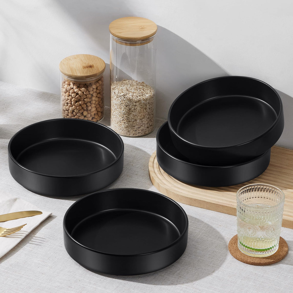 Black Ceramic Pasta Bowls Set of 4 Q75912