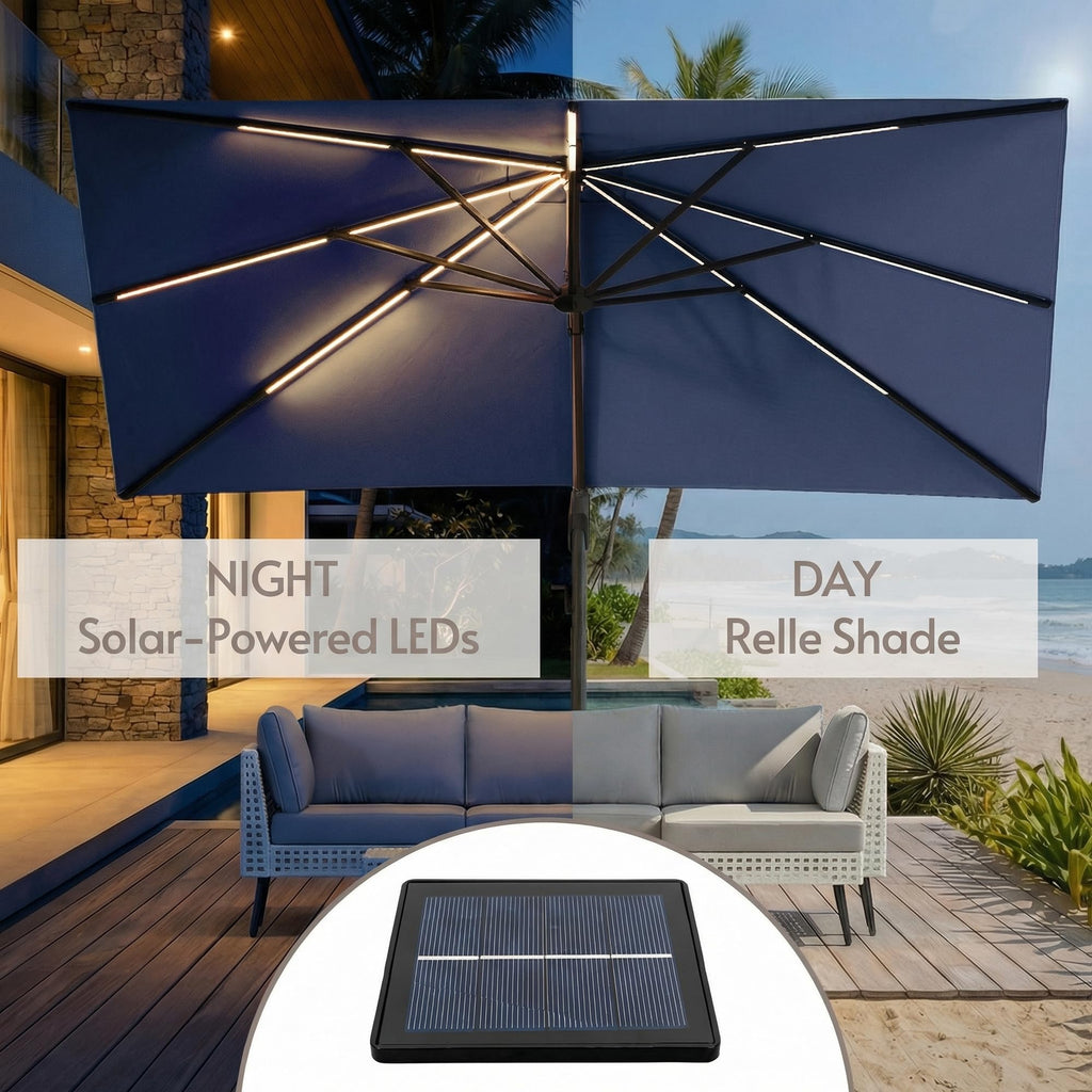 11x11ft Solar Powered Led Cantilever Umbrella with Base W906905