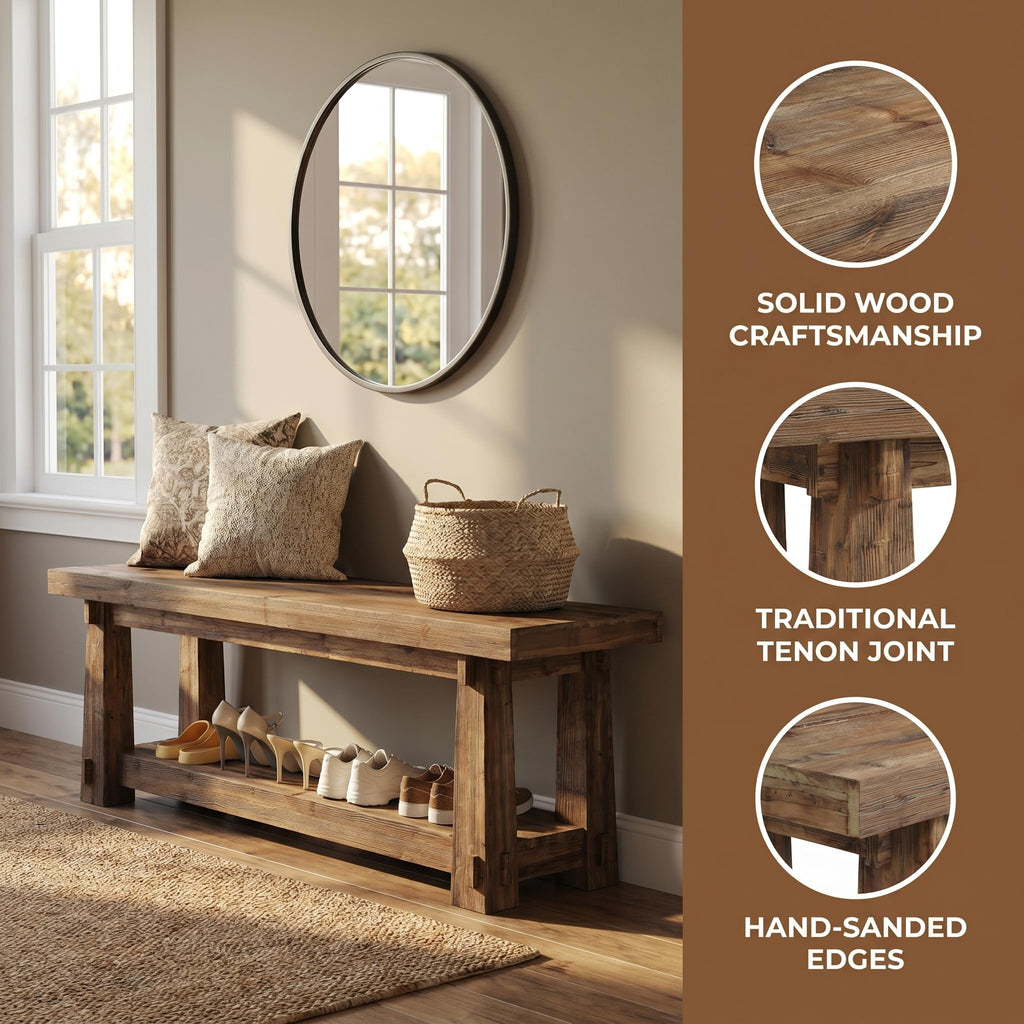 55" Wood Entryway Bench with Shoe Storage L1600