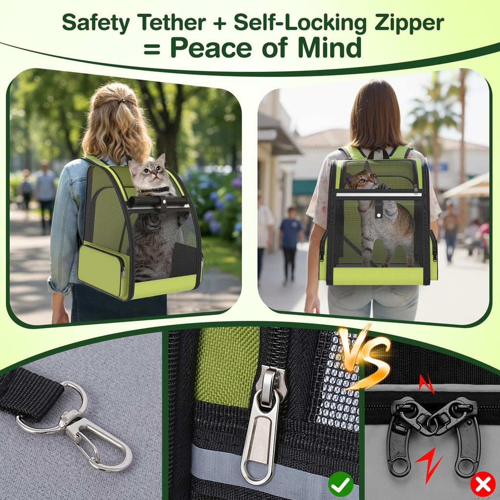 Green Expandable Breathable Mesh Cat Backpack Carrier C643