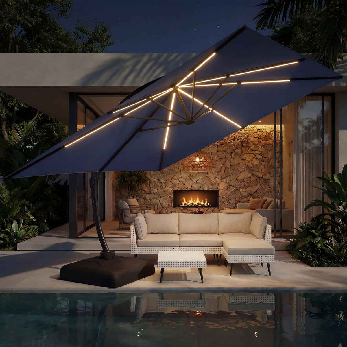 11x11ft Solar Powered Led Cantilever Umbrella with Base W906905