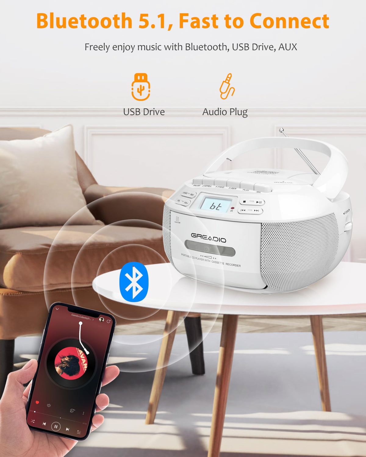 CD Player Boombox Cassette Player Combo with Bluetooth, AM/FM Radio G61587