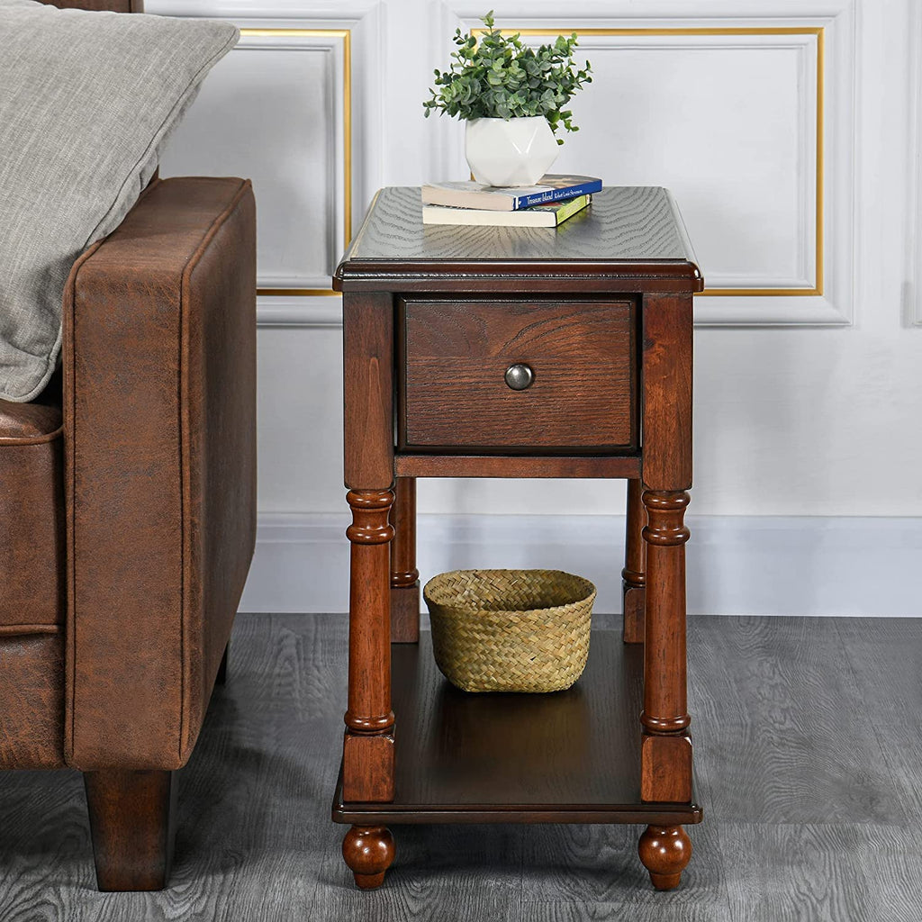 Narrow Wood End Table with Drawer N984