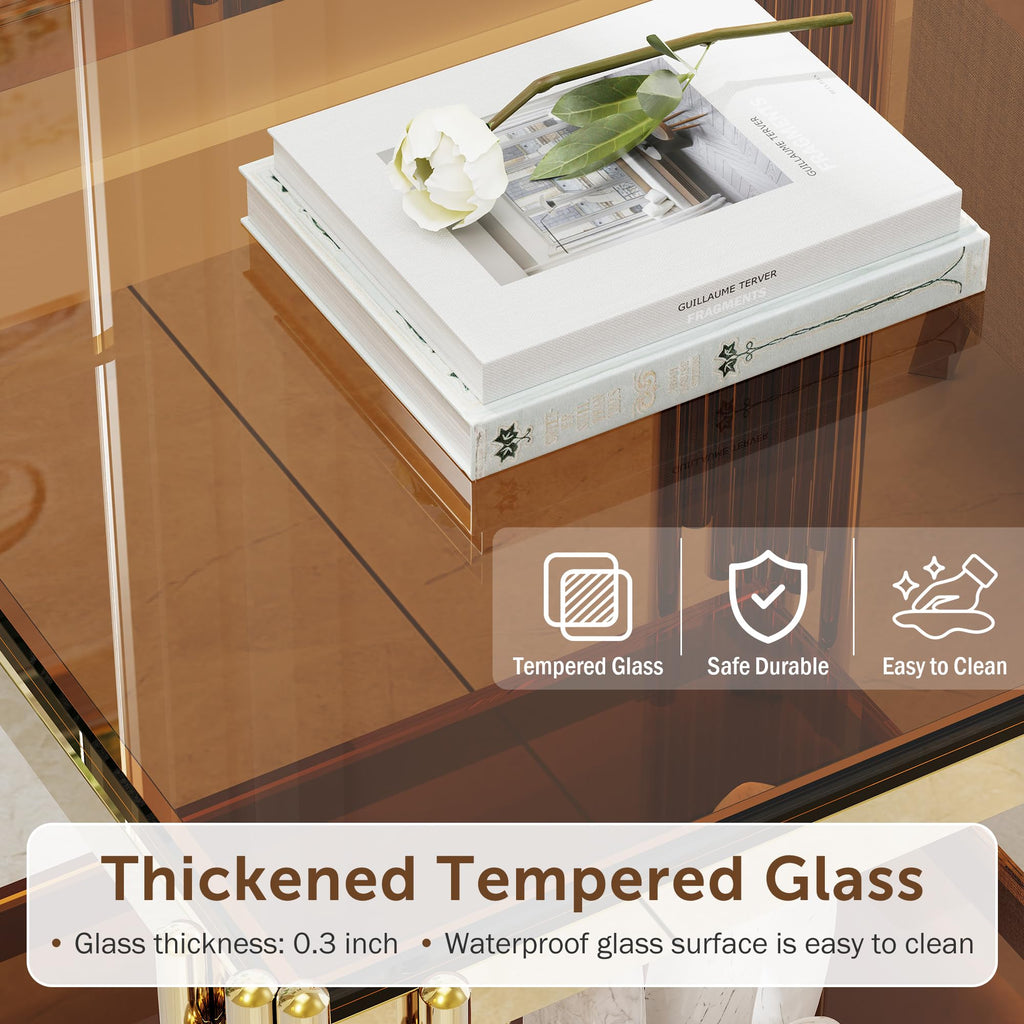 Gold Square Glass End Table, Set of 2 Q35599