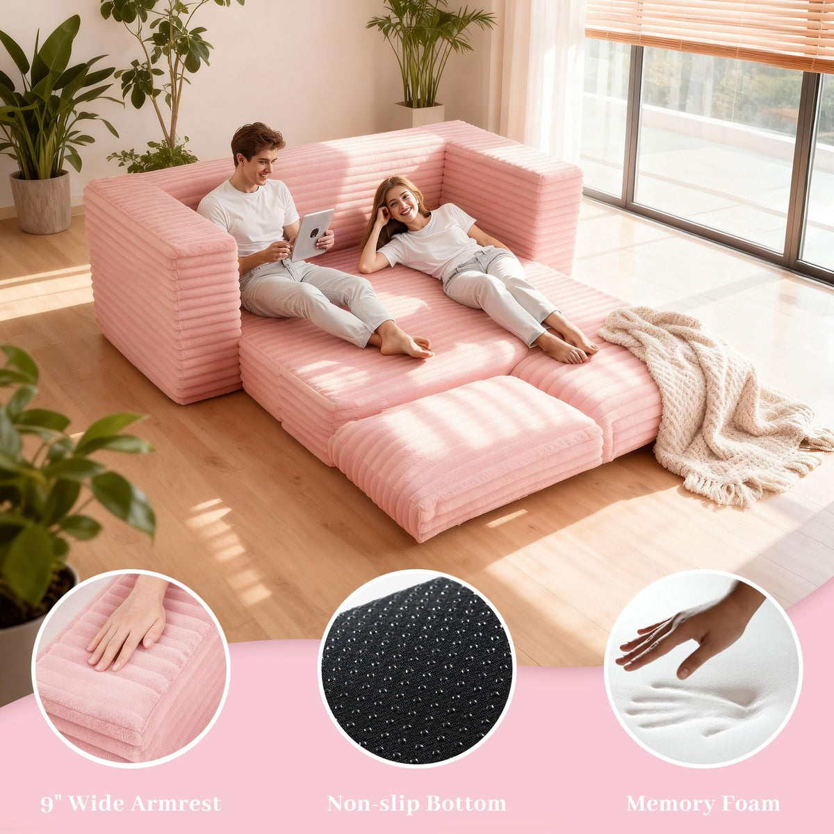 62" Pink Convertible Folding Sofa Bed X678763