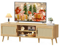 65 Inch Rattan TV Stand with Adjustable Shelf and 2 Cabinets X5871