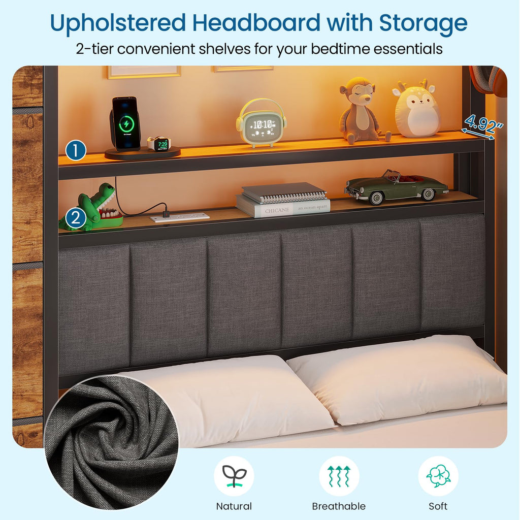 Twin Over Twin Bunk Bed with 8 Drawers and Storage Headboard Q44974