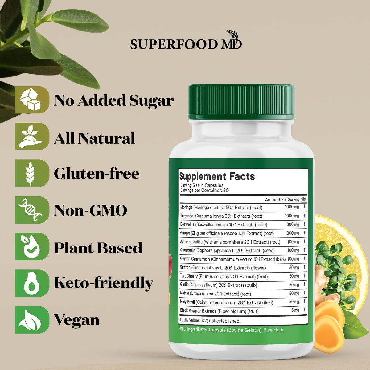 240 Capsules Turmeric Ginger Boswellia Saffron Holy Basil Nettle Supplement Z1175
