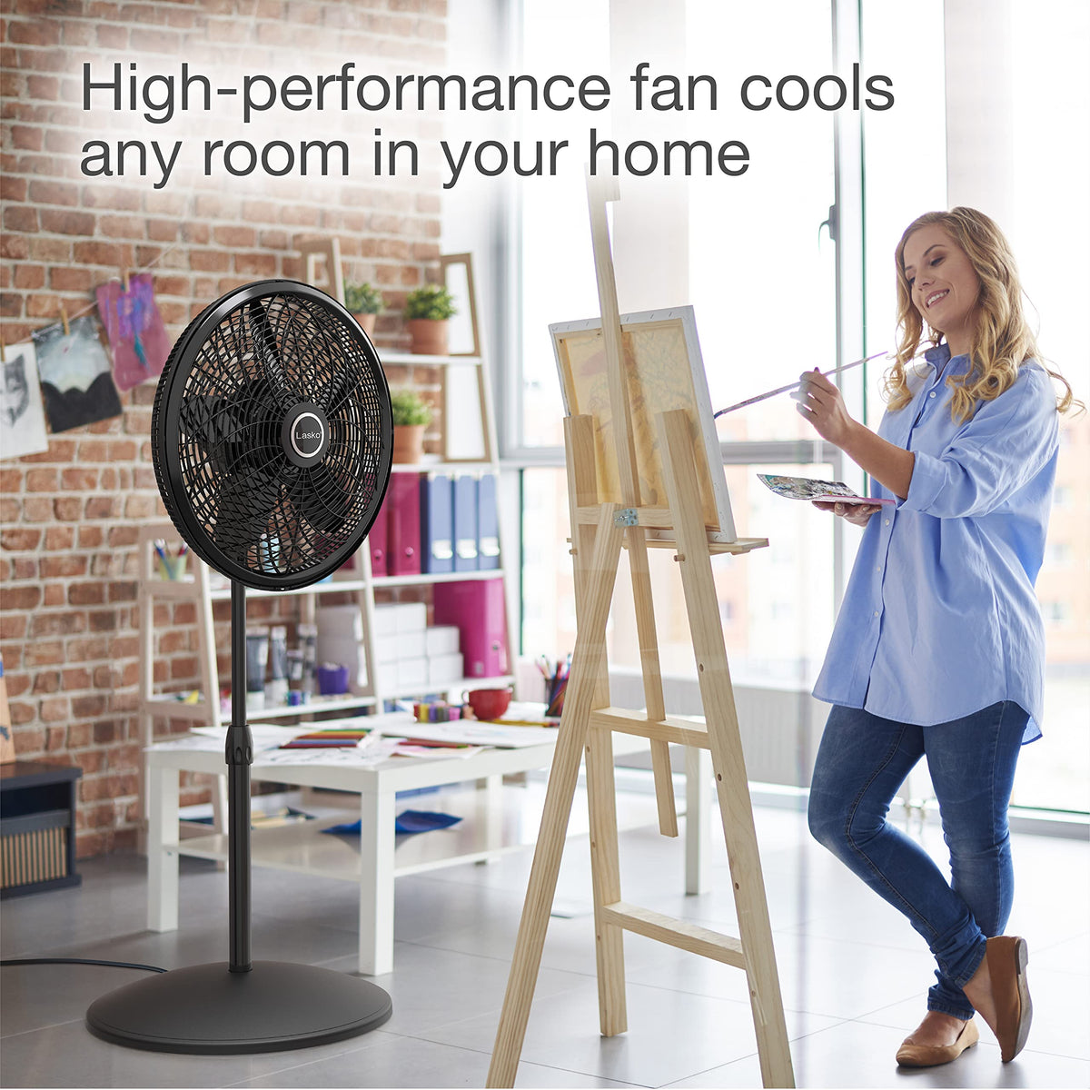 White 16 Inch and Black 18 Inch Oscillating Pedestal Stand Fans S3213