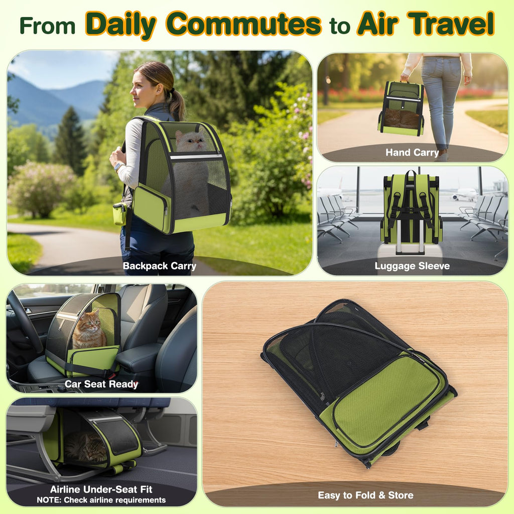 Green Expandable Breathable Mesh Cat Backpack Carrier C643