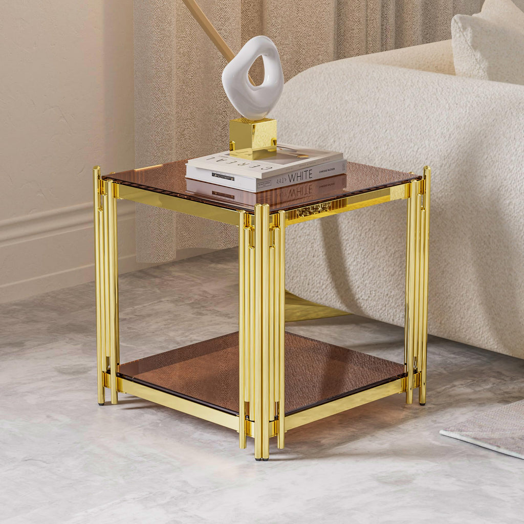 Gold Square Glass End Table, Set of 2 Q35599