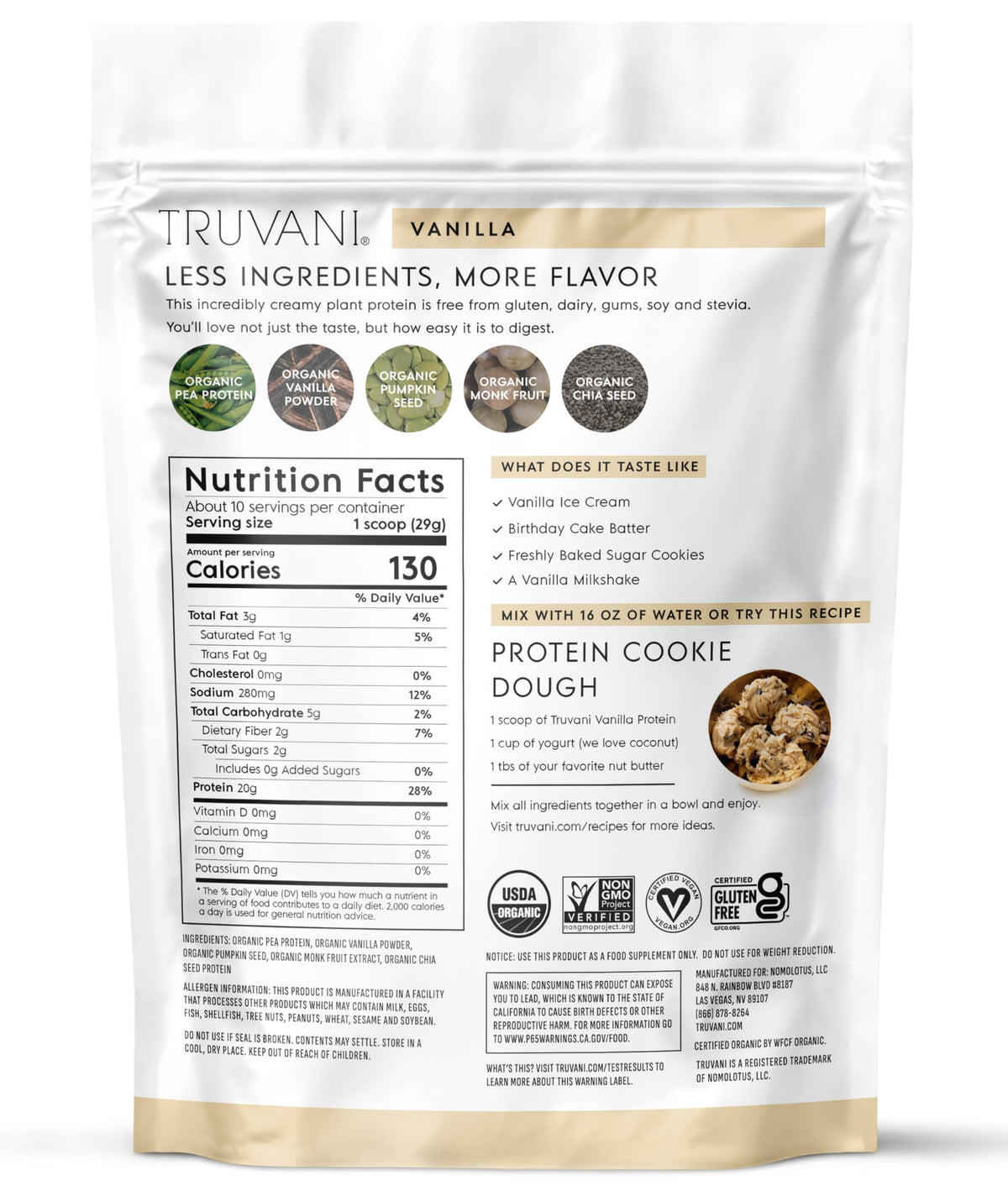 Organic Plant Based Protein Powder Vanilla 10 Servings H1895