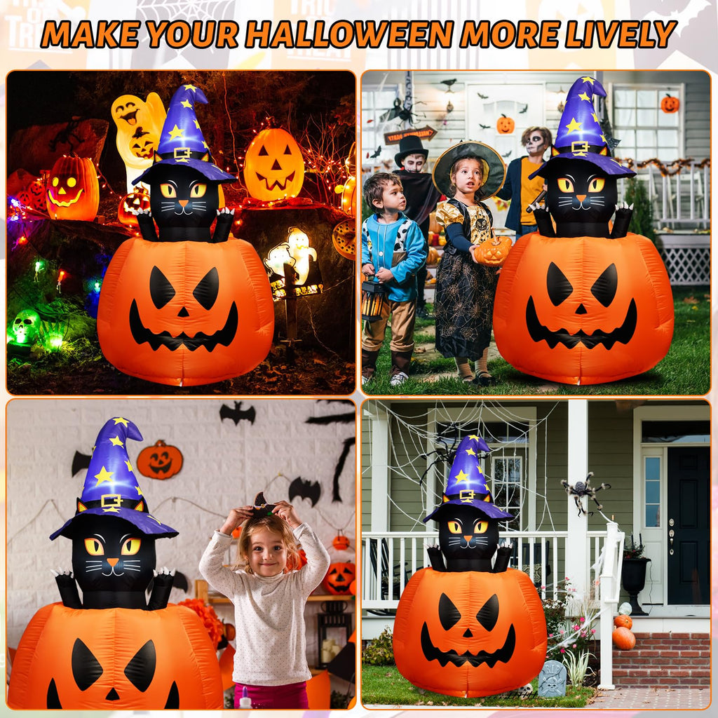 Halloween Inflatable Animated Witch Cat in Pumpkin Z501