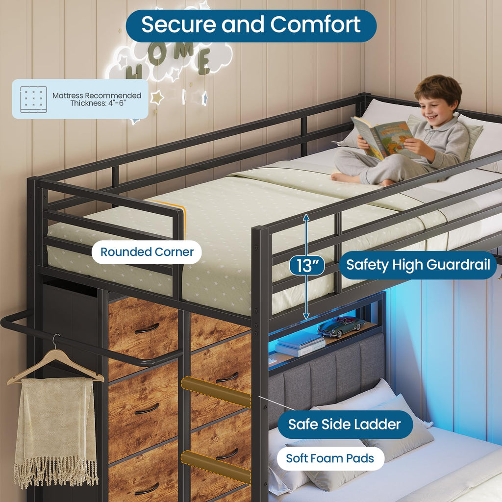 Twin Over Twin Bunk Bed with 8 Drawers and Storage Headboard Q44974