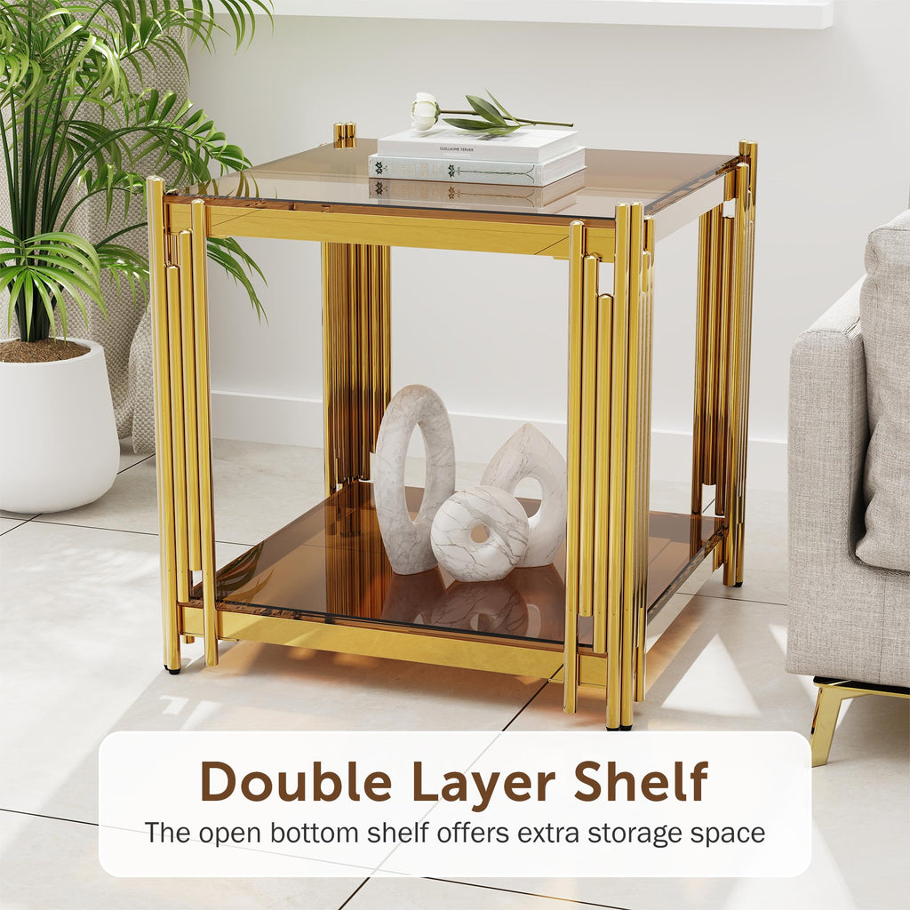 Gold Square Glass End Table, Set of 2 Q35599