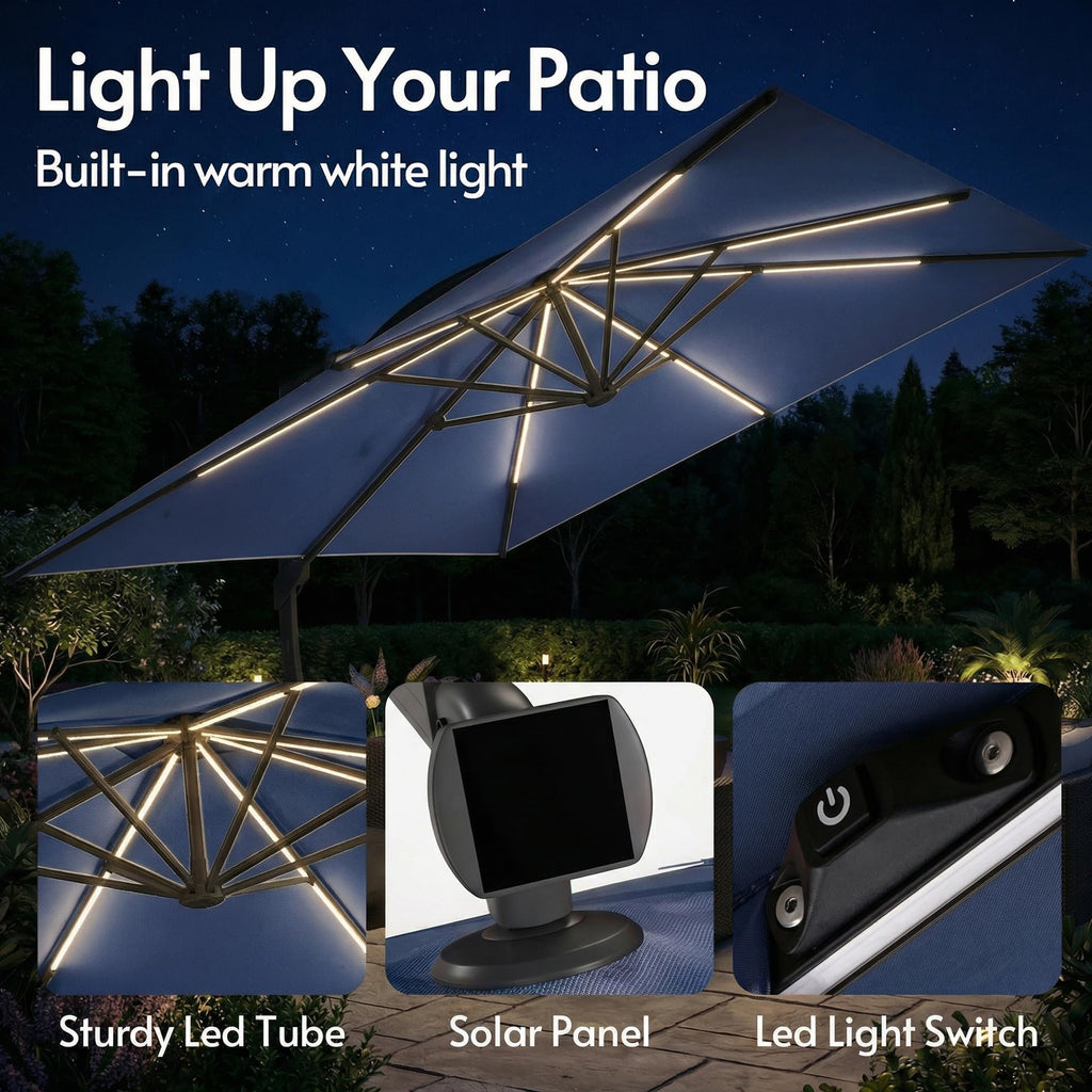 11x11ft Solar Powered Led Cantilever Umbrella with Base W906905