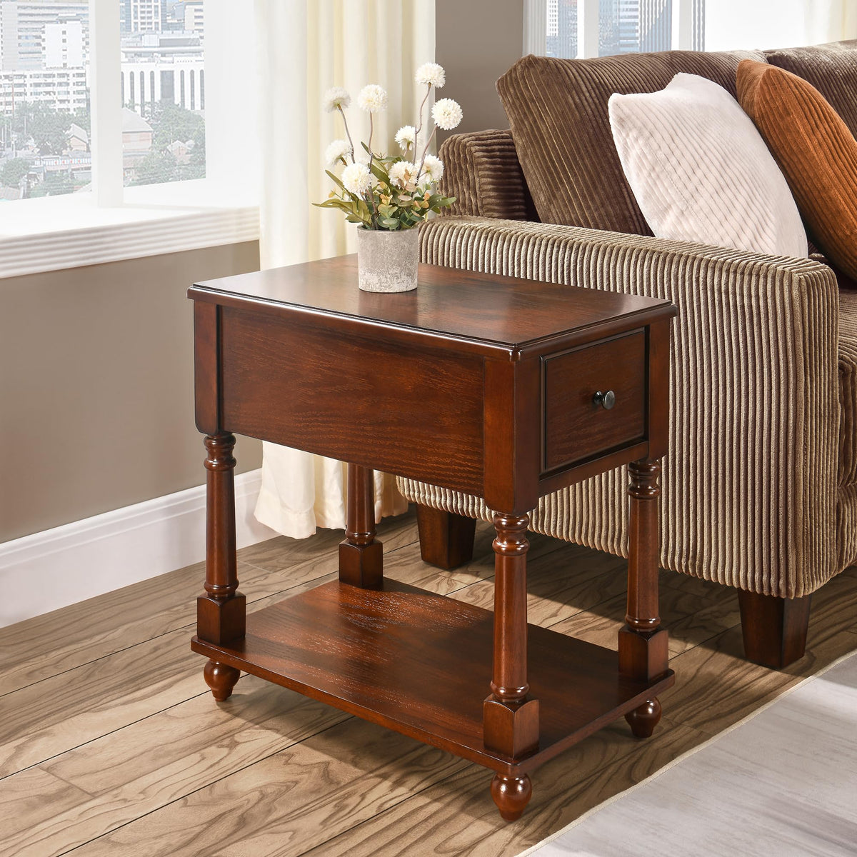 Narrow Wood End Table with Drawer N984