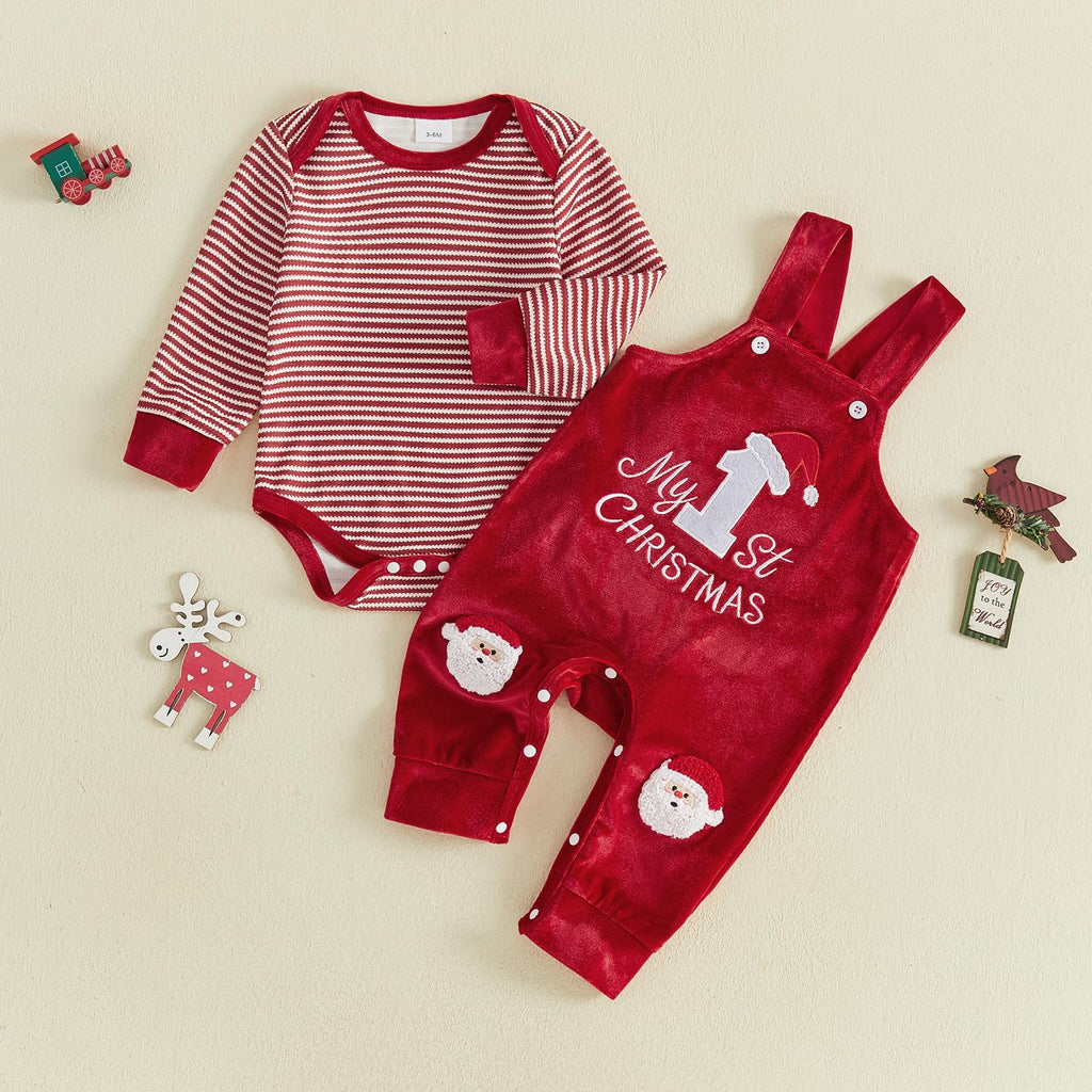 Christmas Baby Boy Outfit Romper Overalls Set Q997