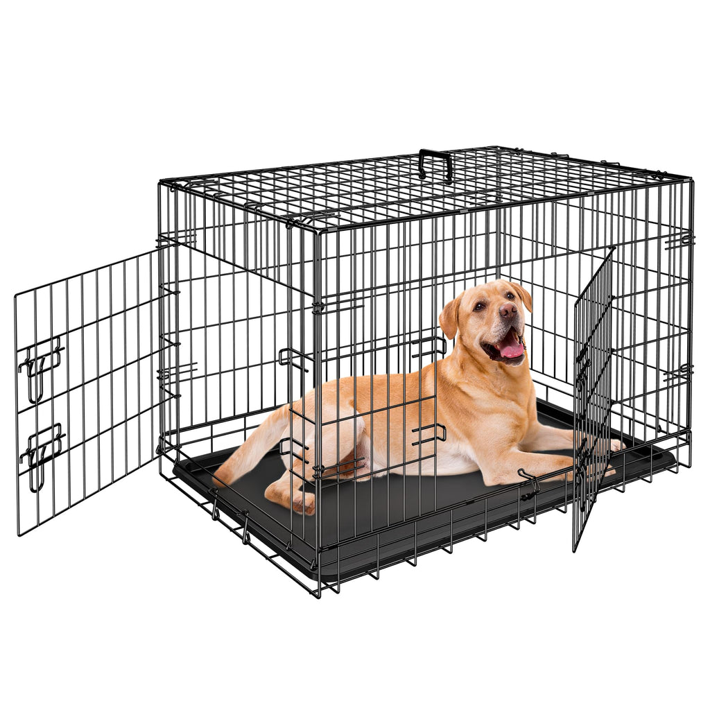 42 Inch Folding Metal Dog Crate with Tray and Handle F79850