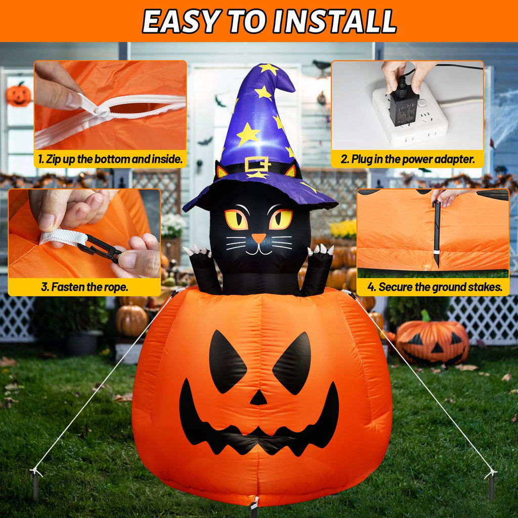 Halloween Inflatable Animated Witch Cat in Pumpkin Z501