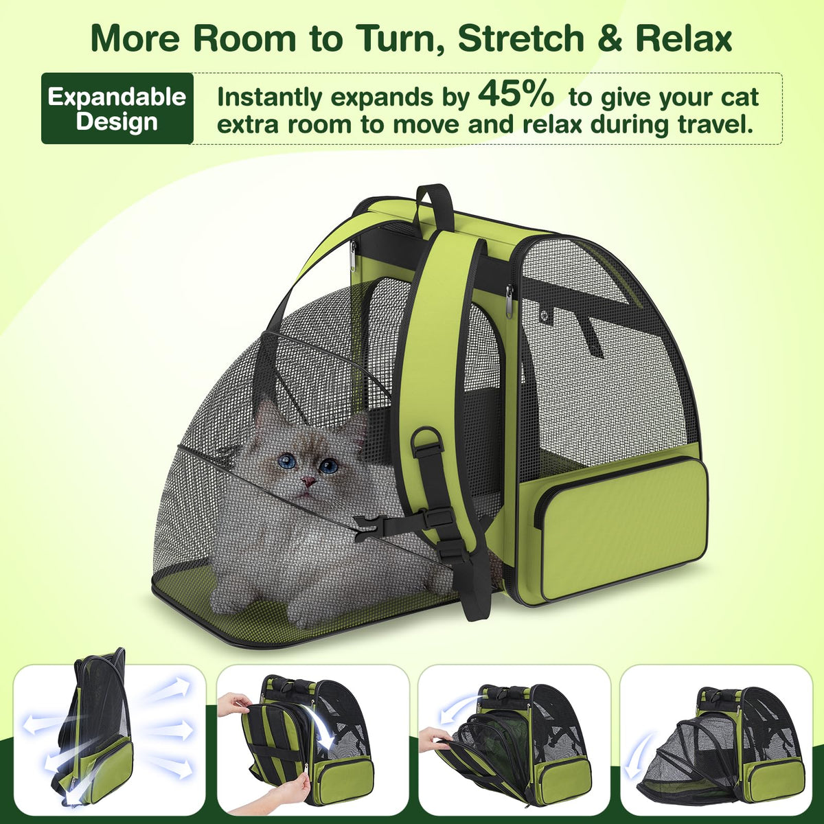 Green Expandable Breathable Mesh Cat Backpack Carrier C643