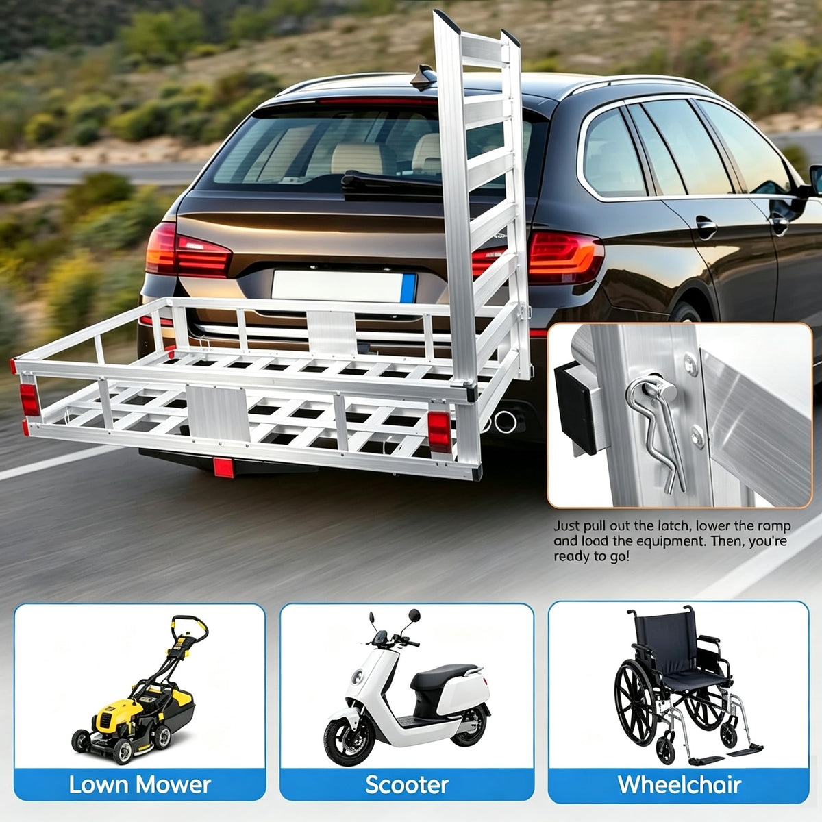 Hitch Cargo Carrier with Folding Ramp S453