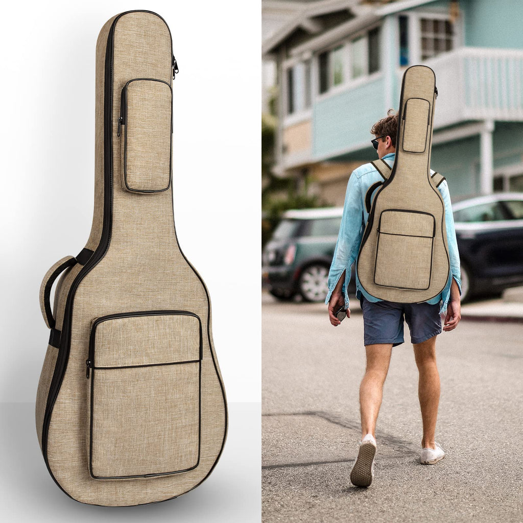 Khaki Acoustic Guitar Bag with Waterproof Padding and Shoulder Strap A7376