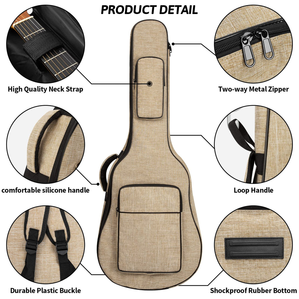 Khaki Acoustic Guitar Bag with Waterproof Padding and Shoulder Strap A7376