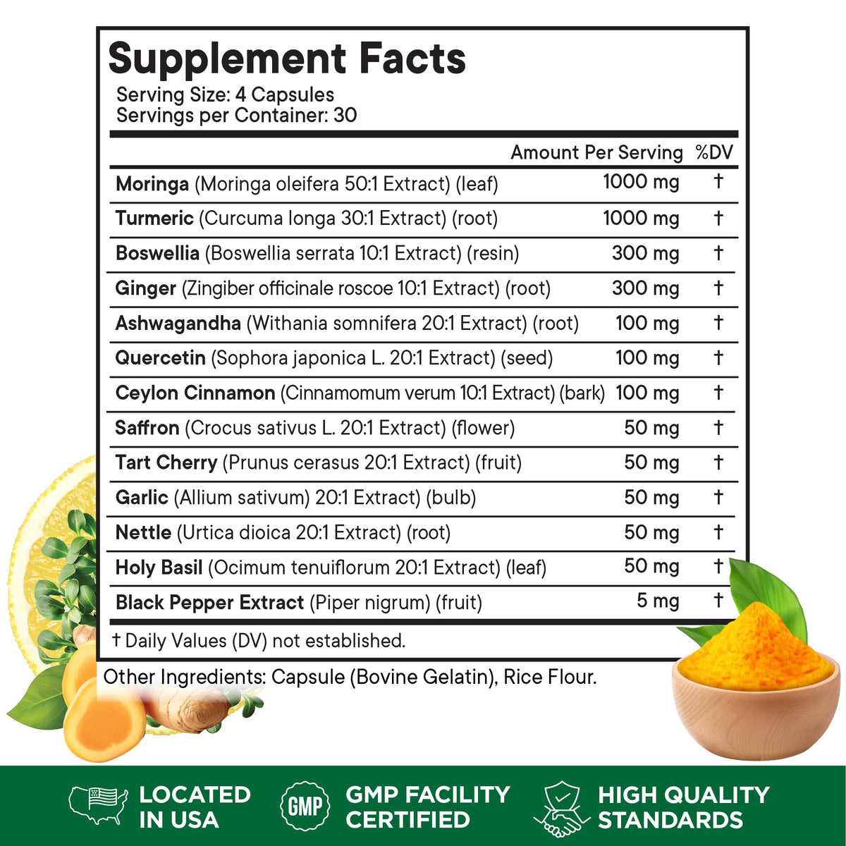 240 Capsules Turmeric Ginger Boswellia Saffron Holy Basil Nettle Supplement Z1175