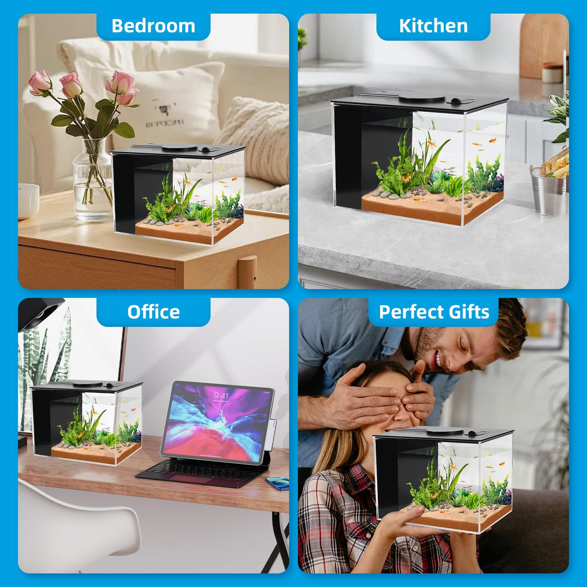 1 Gallon Betta Fish Tank with LED Light and Water Filter Pump S3059