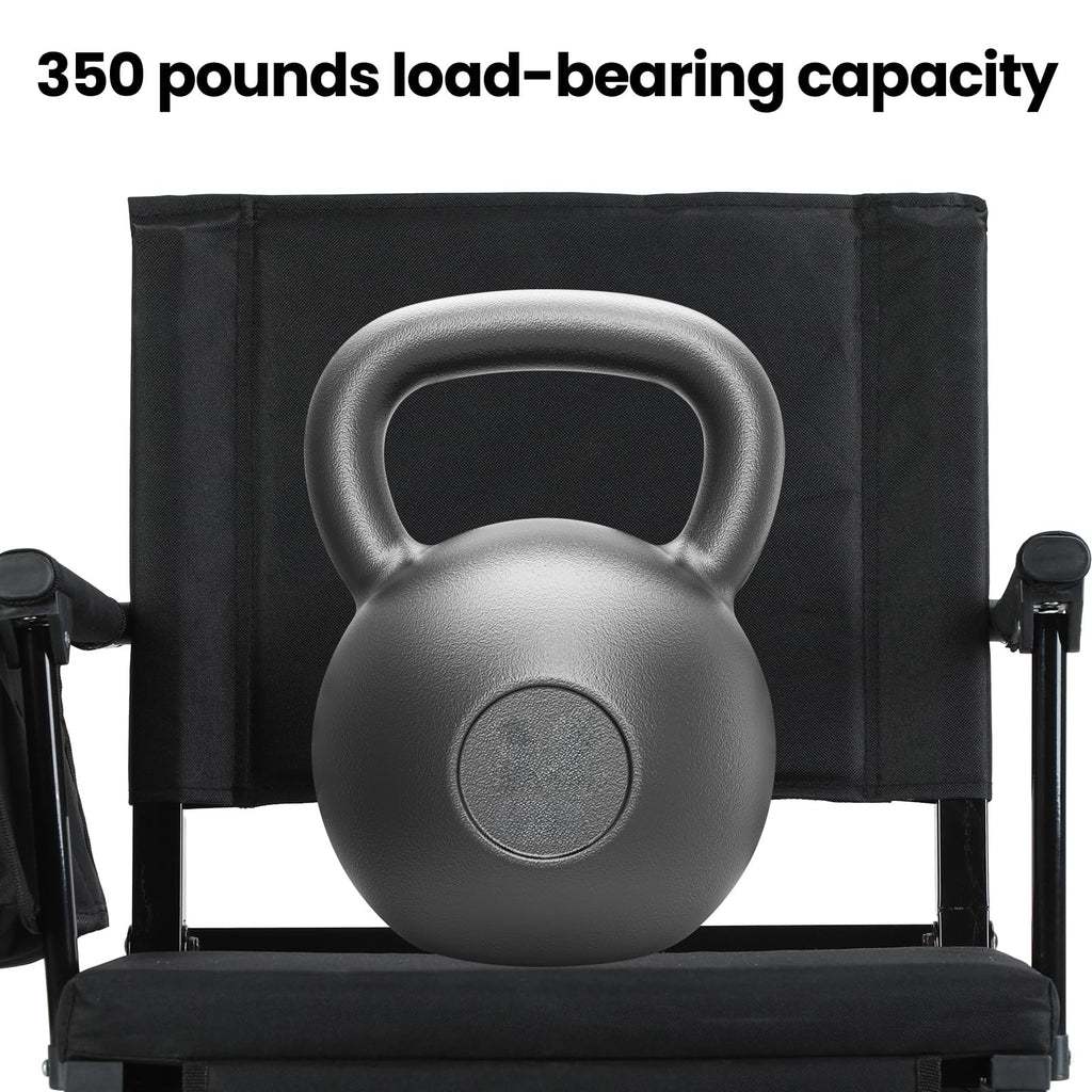 2 Pcs Folding Stadium Seat with Back Support & Cushion Black N964